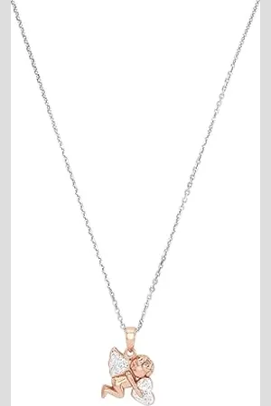Amor Collana con Ciondolo Collana da Donna in Argento sterling 925, con zirconi sintetici, 42 cm, bicolore, angelo, Fornita in confezione regalo per gioielli