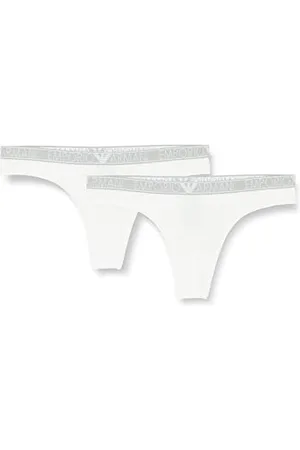 Emporio Armani Stretch Cotton Studs Logoband 2-Pack Thong, Mutandine Perizoma Donna, (White), XL