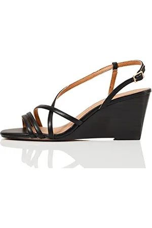 FIND FIND Wedge Strippy Sandal - Scarpe con cinturino alla caviglia Donna, (Black), 38 EU