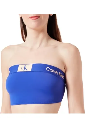 Calvin Klein Top Bikini Donna Longline Bandeau senza Spalline, (Midnight Lagoon), XS
