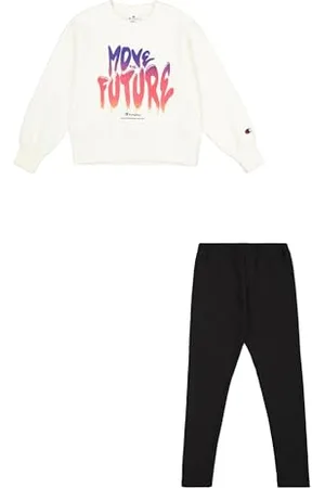 Champion Legacy Script Shop G (405043) -Ultra-Light Soft Compact Powerblend Fleece Crewneck & Leggings Completo, (STR/NBK), 15-16 Anni Bambina