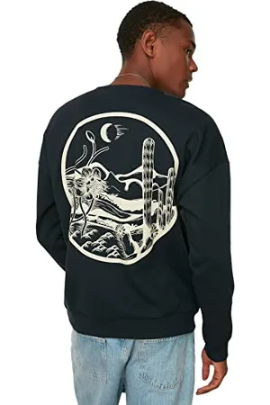Trendyol Felpa Oversize con Stampa Paesaggio Girocollo Maglia di Tuta, , M Uomo