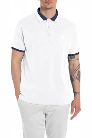 Replay Polo Uomo Manica Corta Piquet Elasticizzato, Bianco , XL