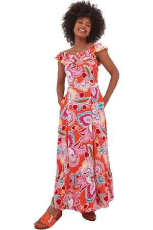 Joe Browns Abito Bardot con Volant Stampato Floreale Brillante Vestito, , 34 Donna