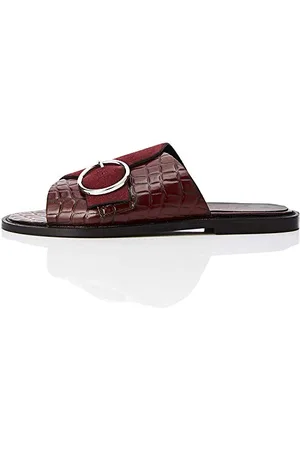 FIND FIND Buckle Leather Crocodile - Sandali punta aperta Donna, Rosso (Burgundy Croc Mix Burgundy Mix), 36 EU
