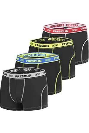 Freegun Boxer Uomo, senza deformazione, AKTIV sport, libertà di movimento e rete aerata, set di 4, , Giallo, Taglie M