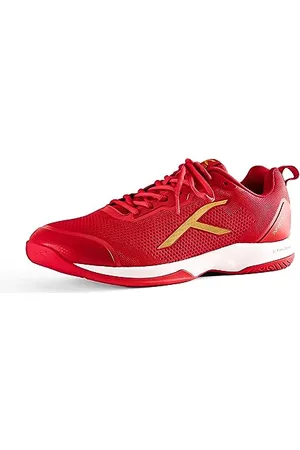 Hundred Infinity PRO Non-Marking Professional Badminton Shoe for Men (Red/Gold, EU 45/UK 11/US 12) | Material: Polyester/Mesh | Suitable for Indoor Tennis/Squash/Table Tennis/Basketball & Padel