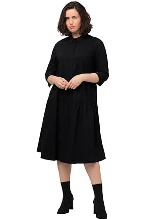 Ulla Popken Hemdblusenkleid, Stufen, A-Linie, 3/4-Arm Vestito, , 64-66 Donna