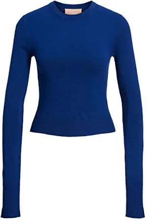 JJXX Jxvalentina LS Soft Cropped CN Knit Maglione, Blu-Sodalite Blue, S Donna