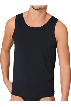 Schiesser Long Life Cotton Shirt 0/0 Canotta, (Schwarz (Blauschwarz 001), S Uomo