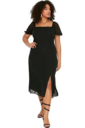 Trendyol Woman Midi A-Line Regular Fit Woven Plus Size Dress Vestito, Black, 44 Donna