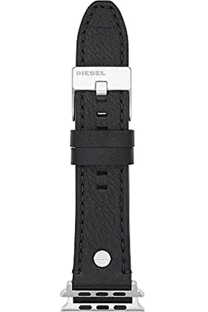 Diesel Bracciale compatibile con Apple Watch, 42/44/45/49 mm - 24 mm Pelle nera, DSS0001
