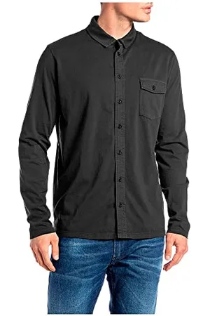 Replay Camicia Uomo Manica Lunga in Jersey, (Smoke Grey 391), M