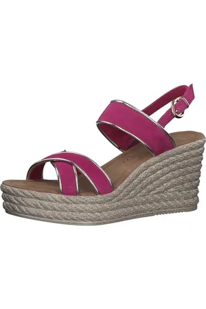Marco Tozzi Sandali Donna con Tacco a Zeppa con Cinturino Regolabile in Pelle, (Pink Comb), 38 EU