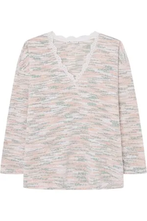 Springfield Lace Neckline Chenille T-Shirt Maglione, , L Donna