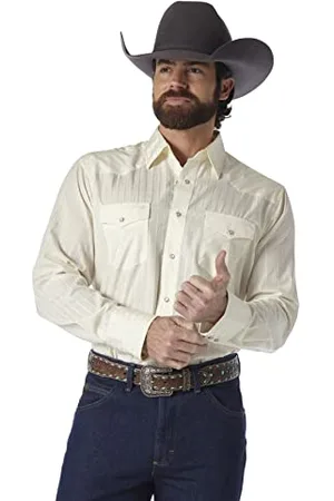 Wrangler Men s Sport Western Two Pocket Long Sleeve Snap Shirt, Light Tan, M