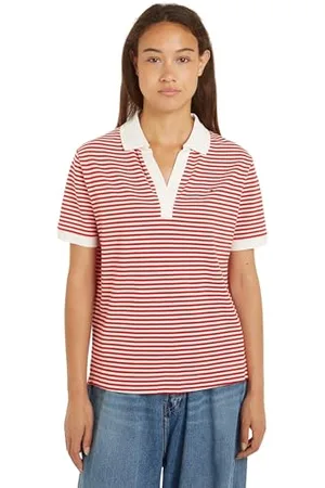 Tommy Hilfiger Maglietta Polo Maniche Corte Donna Regular Fit, Rosso (Mini Stp Fierce Red/ White), XXS