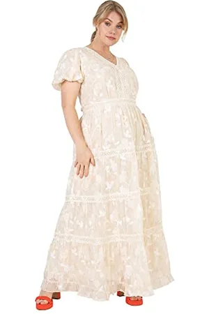 Lovedrobe Ladies Plus Size Summer Dress for Women Curve Puffed Short Sleeve Maxi V-Neckline Flowers Floral Lace Cocktail A-Line Vestito, , 52 Donna