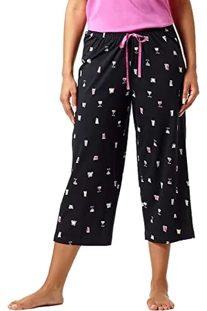 HUE Pigiama a Maglia con Stampa Pantalone, Nero-Berretto da Notte, XL Donna
