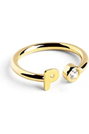 SINGULARU Anello Personalizzato Letter Spark. Regolabile. Argento Sterling 925 con Finitura Placcata 18Kt. Taglia Unica. Gioielli da Donna. Lettera P