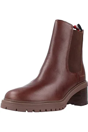 Tommy Hilfiger Stivaletto Donna Outdoor Chelsea Mid Heel Boot in Pelle, Truffle Brown, 41 EU