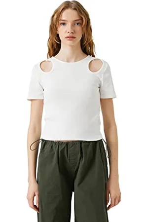 Koton Maglietta a Maniche Corte con Scollo Rotondo in Cotone Stampato T-Shirt, (010), XS Donna