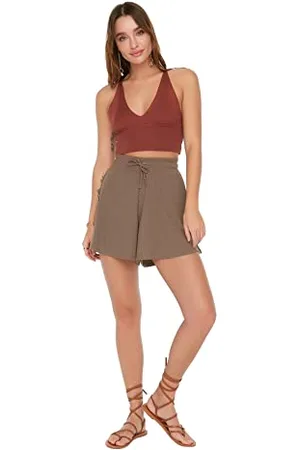 Trendyol Pantaloncini da Donna a Vita Alta Gamba Larga Regular Fit, , M