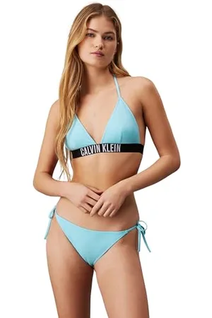 Calvin Klein Donna Top Bikini a Triangolo Triangle Nylon Coppe Preformate, (Blue Punch), XS