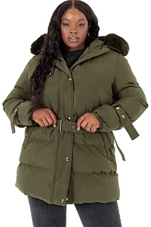 Lovedrobe Womens Ladies Plus Size Jacket Quilted with Zip Pocket Waterproof Hood Belt Faux Fur Mini Length Warm, cappotto