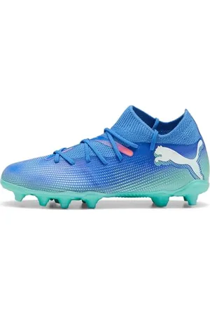 PUMA Future 7 Match Fg/AG Jr, Soccer Shoe Unisex - Bambini e Ragazzi, Bluemazing White Electric Peppermint, 28 EU