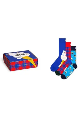 Happy Socks Confezione da 3 Sci Downhilll Calzini, Blu-Bianco-Rosso, 36-40 (Pacco da 3) Unisex-Adulto