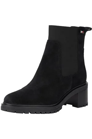 Tommy Hilfiger Donna Stivaletti Chelsea Flag Mid Heel Suede in Pelle Scamosciata, (Black), 41
