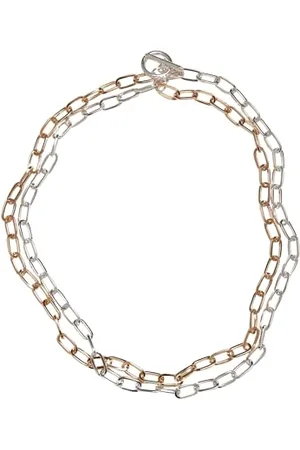 Urban classics Collana unisex bicolore a strati, collana alla moda, in argento/oro, per uomini e donne, con ciondolo ad anello, lunghezza 47 cm, misura unica, Metallo, Nessuna pietra preziosa