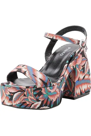 Pinko FANTINE Wedge Tessuto Stampato, Sandali con Zeppa Donna, ZR3_Mult.Nero/Rosso, 37 EU Larga
