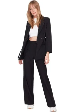 Trendyol Woman Normal Waist Wide Leg Trousers Pantaloni, Black, 40 Donna