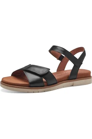 Marco Tozzi Sandali Donna Bassi in Pelle con Chiusura a Strappo, (Schwarz), 36 EU