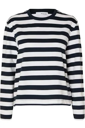 SELECTED Slfessential LS Striped Boxy Tee Noos Maglietta a Maniche Lunghe, Zaffiro Scuro, M Donna