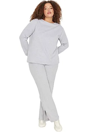 Trendyol Plain Knit T-Shirt-Trousers Plus Size Pajamas Set Pigiama, , 3XL Donna