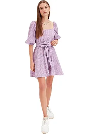 Trendyol Lila Gürteltes Quadratisches Kragenkleid Abito Casual, , 36 Donna