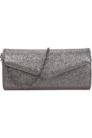 Buffalo Secco Glitter Dark Grey, Pochette Donna, Grigio