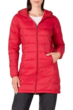 Amazon Piumino Lungo con Cappuccio Ripiegabile, Leggero e Impermeabile (Disponibile in Taglie Forti) Donna, Rosso, S