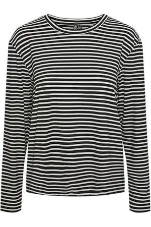Pieces® Pcmalulje LS O-Neck Top BC Maglietta, Nero/Strisce: Bianco Brillante, XS Donna