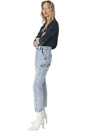 Trendyol Herren Mittlerer Bund Straight Jeans, , 38 da Donna