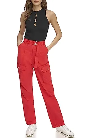 DKNY Belted Cargo Pants Pantaloni, Rosso-Mars Red, 42 Donna
