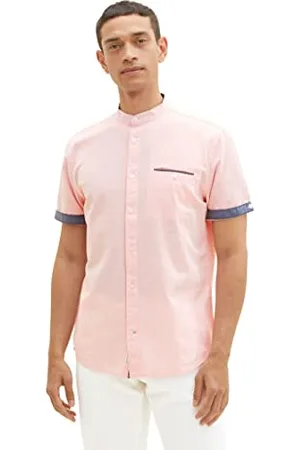 TOM TAILOR 1038665 Camicia Manica Corta con Tasca sul Petto, 29655-Coral White Structure, L Uomo