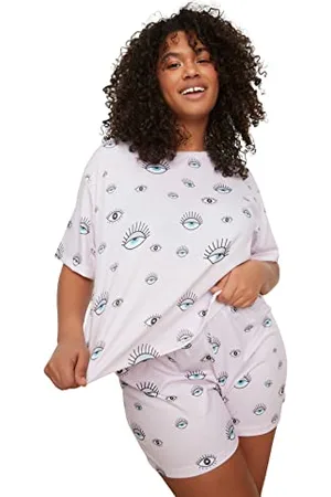 Trendyol Women Plain Knit T-Shirt-Short Plus Size Pajamas Set Pigiama, , 4XL Donna