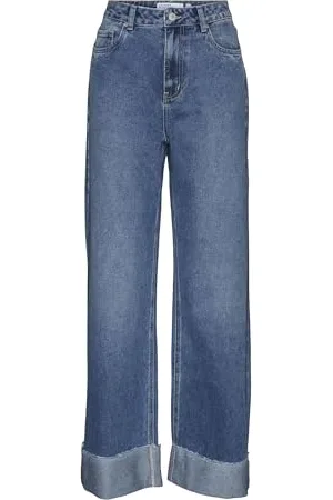 VERO MODA Vmkathy Gu3217-Jeans HR Wide Fold Up Jeans Larghi, , 29W x 30L Donna