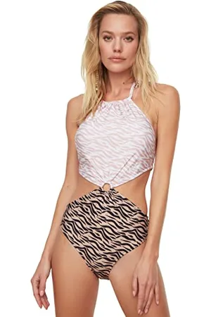 Trendyol Costume da Bagno da Donna in Maglia con Fibbia con Stampa, , 34
