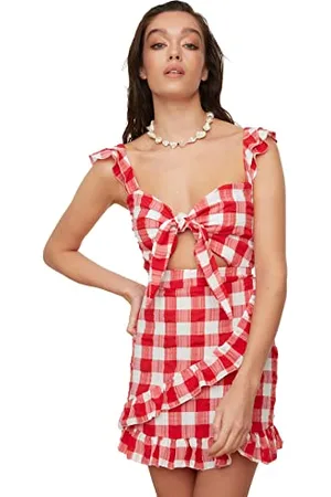 Trendyol Abito da Spiaggia con Volant Scozzese Vestito, , 48 Donna