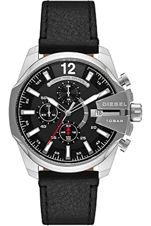 Diesel Orologio Baby Chief da uomo, movimento cronografo, 43 mm, cassa in acciaio inossidabile con cinturino in pelle, DZ4592